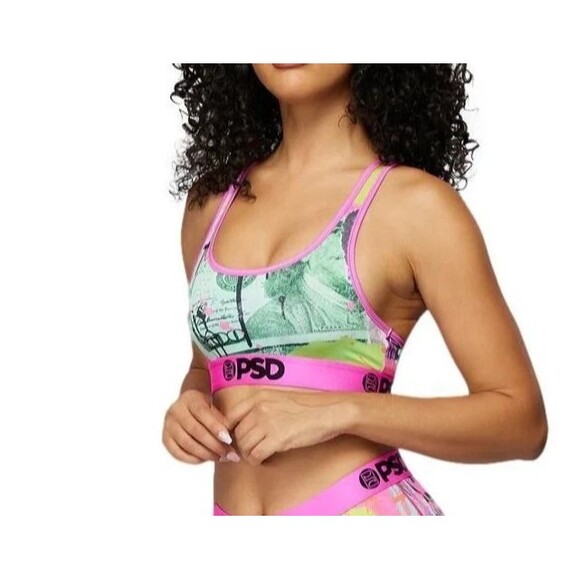 PSD Womens Size XL Sports Bra Neon Green Pink Money Bill Bra Size 36DD-40C NEW - Picture 2 of 12